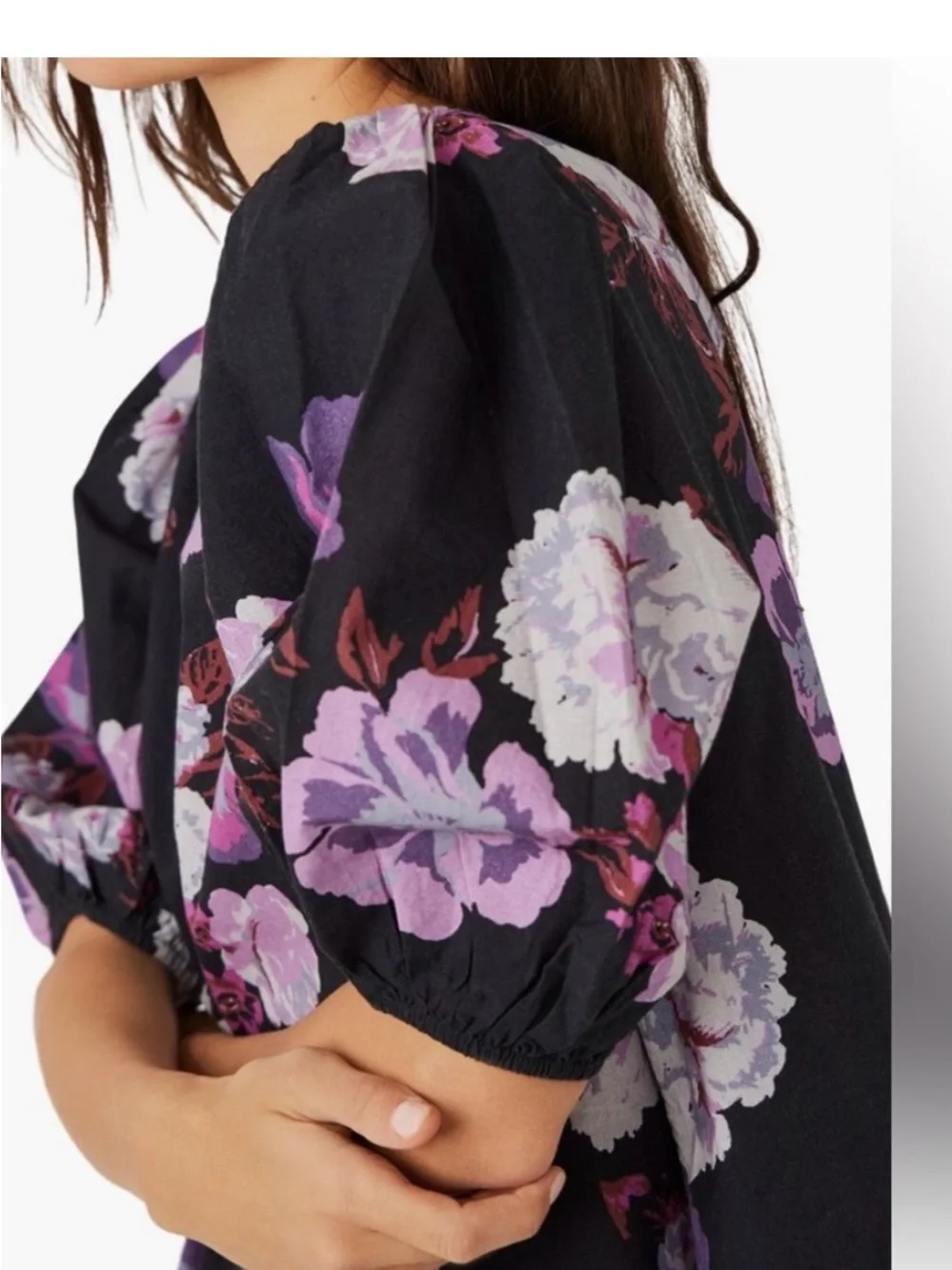 Free People “Maye” Black Mini Dress with Pink Floral Print